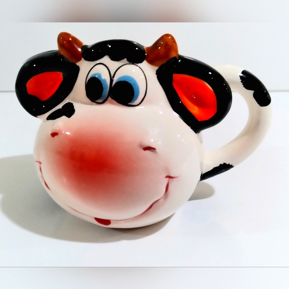 Cute Vintage Cow Ceramic Creamer with Red and Black Accents